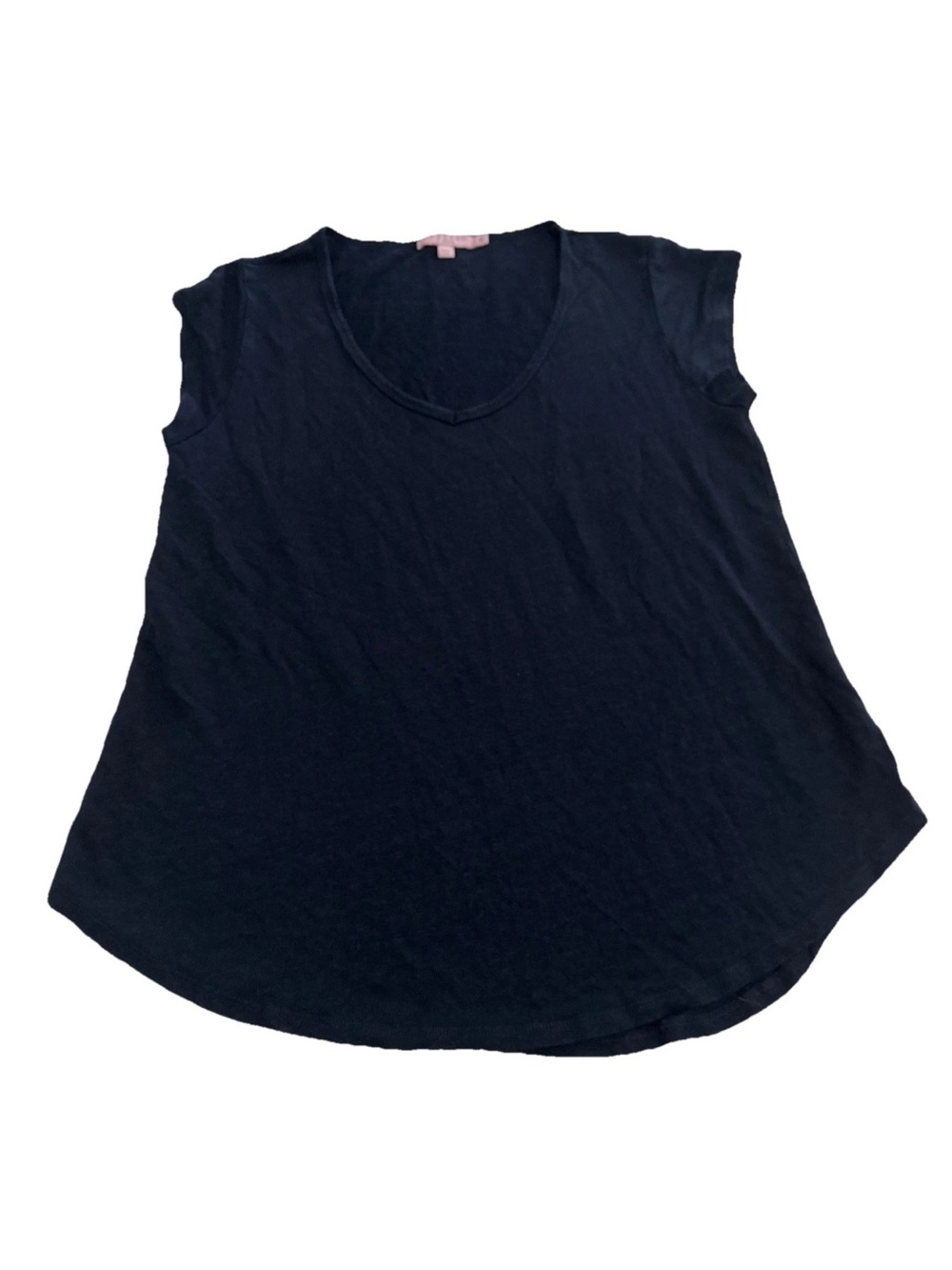 Calypso St. Barth Top 100% Linen Knit Short Sleeve Dark Blue Sz S Good Condt